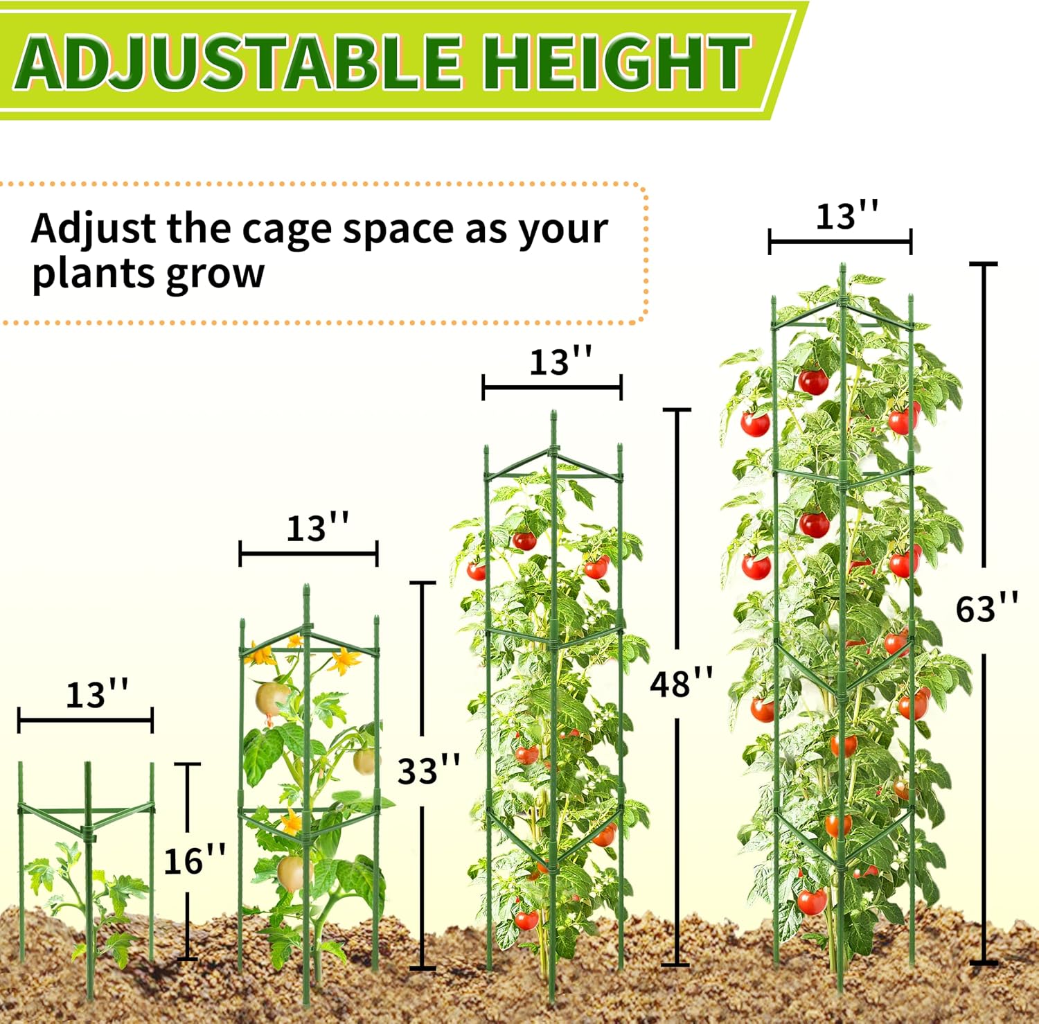 63-Inch Heavy Duty Tomato Cages, 6-Pack Extra Tall Metal Tomato Trellis, Steel Tube Plant Cage for Indeterminate