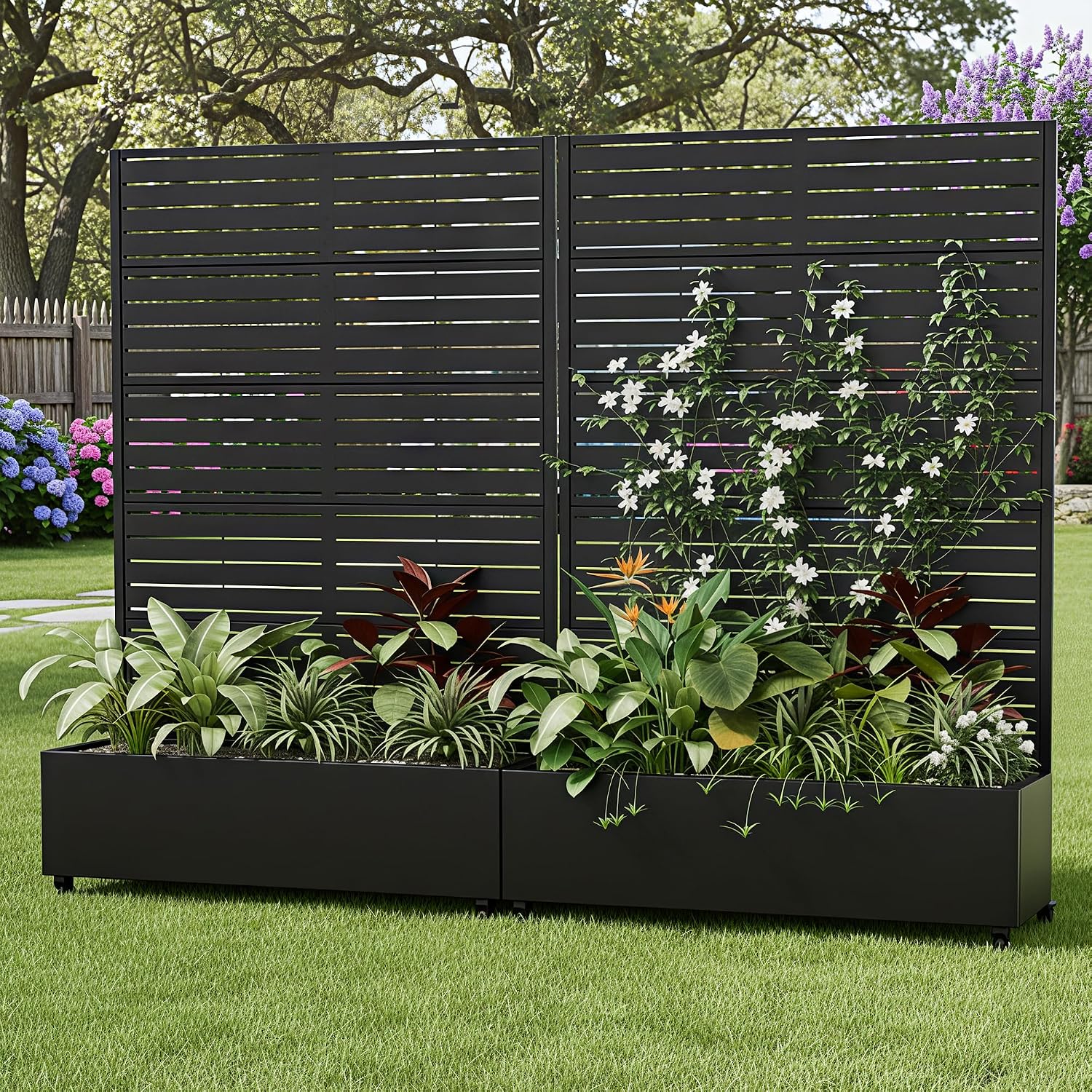 Casaphoria Metal Raised Garden Bed with Trellis and Wheels, 72"x47"x16" Planter Box for Climbing Plants, Vegetables &
