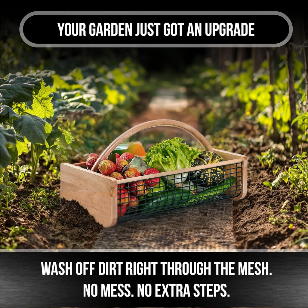 Garden Hod Harvest Basket - Durable Wooden Gardening Supply for Flowers, Vegetables, and Fruits - Handcrafted in Maine