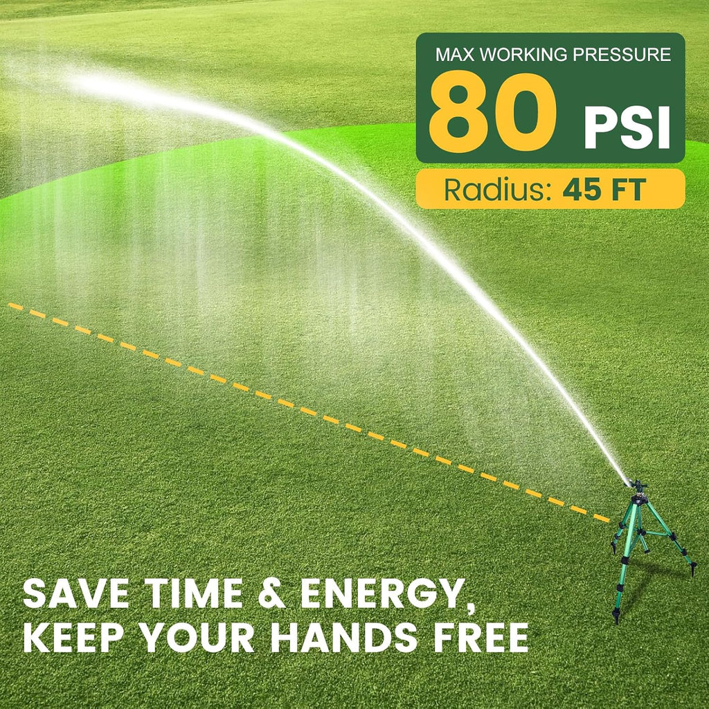 Sprinklers for Yard, Up to 50% Larger Watering Coverage, 2026 Heavy-Duty Impact Lawn Sprinkler on Spike Tripod Base