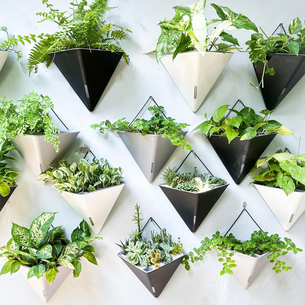 LaLaGreen Wall Planters for Indoor Plants (12in, 2 Pack) White Planter | Large Self Watering Geometric Hanging Flower