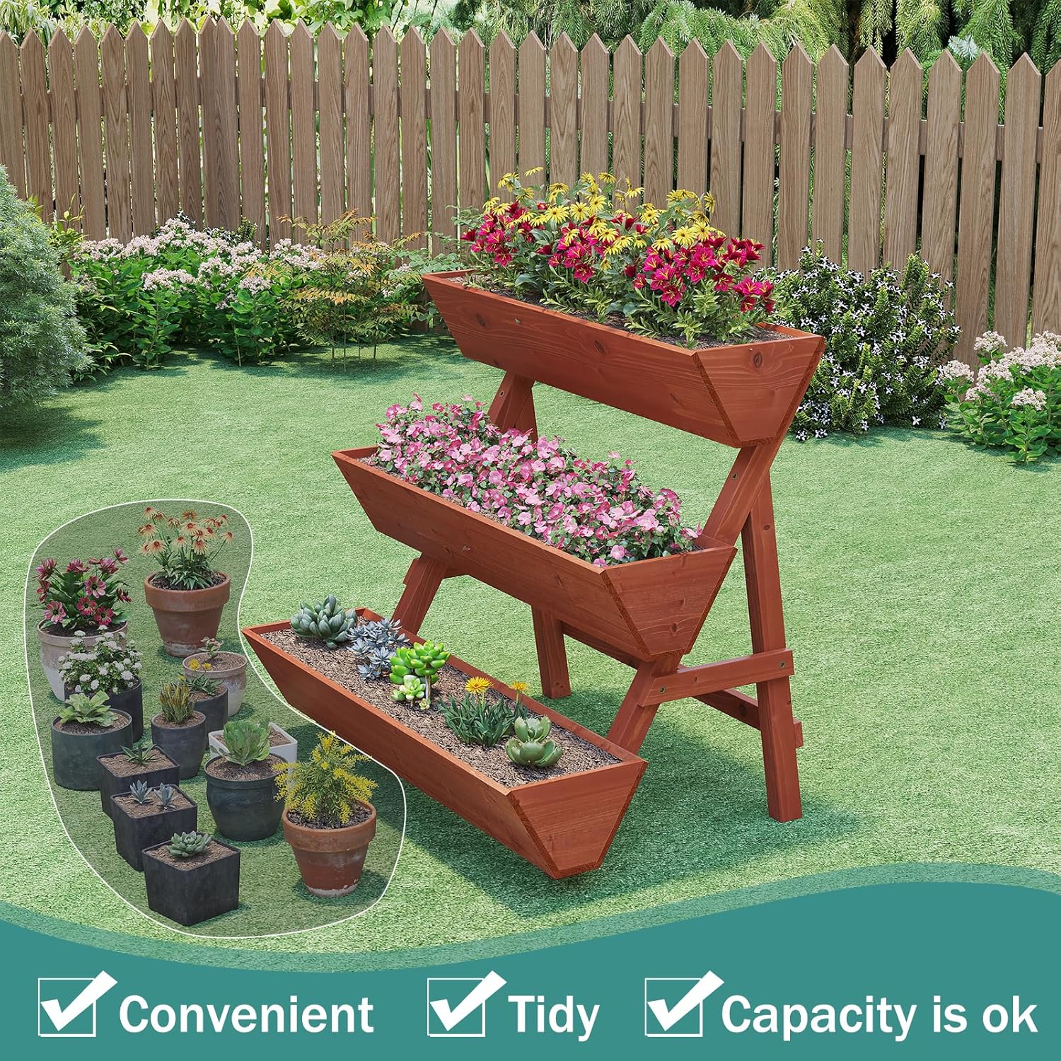 viewcare Raised Garden Bed, 3 Tier Vertical Garden Planter for Indoor & Outdoor, Raised Planter Box with Legs, Garden