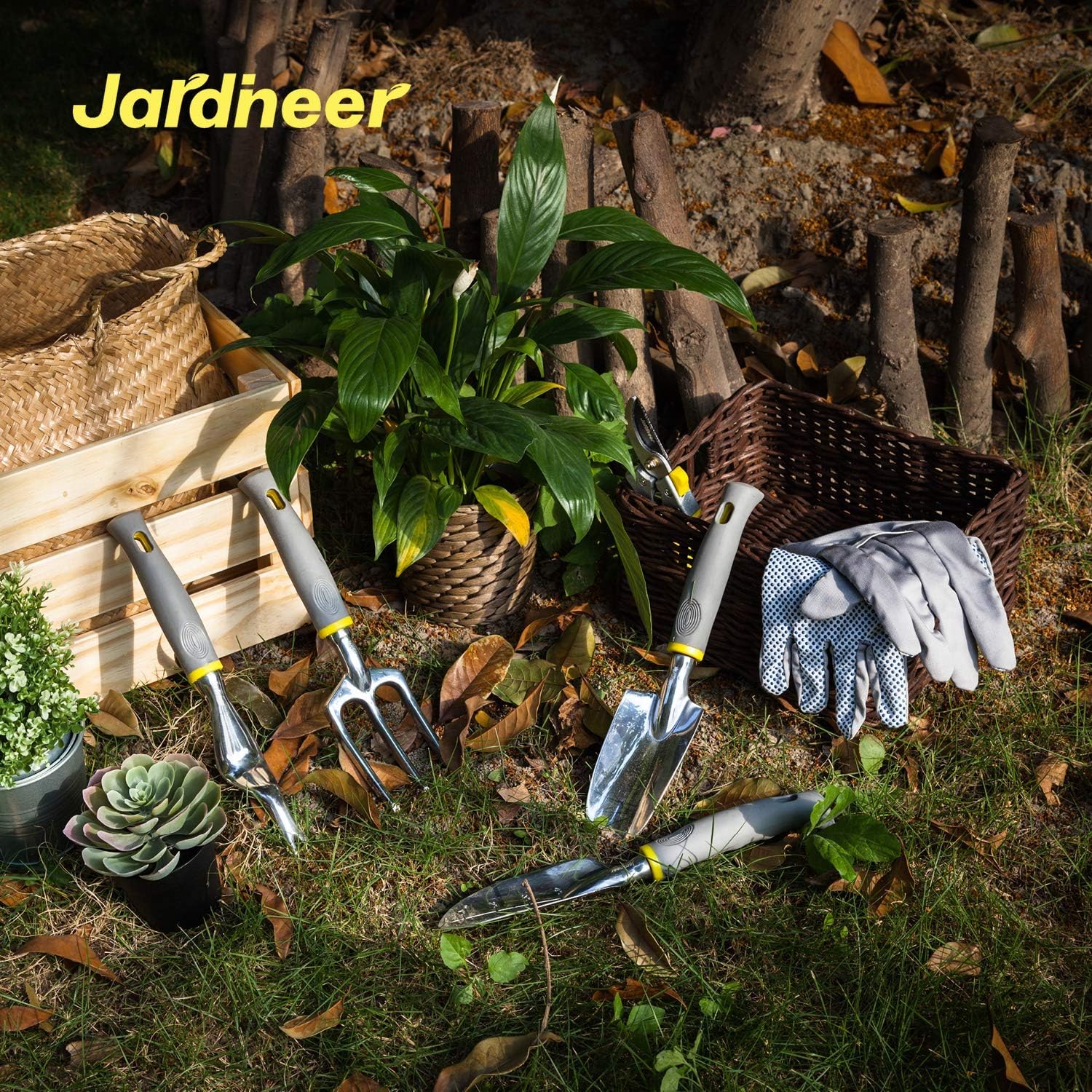 Garden Tools Set, 8PCS Heavy Duty Garden Tool Kit with Outdoor Hand Tools, Garden Gloves and Storage Tote Bag