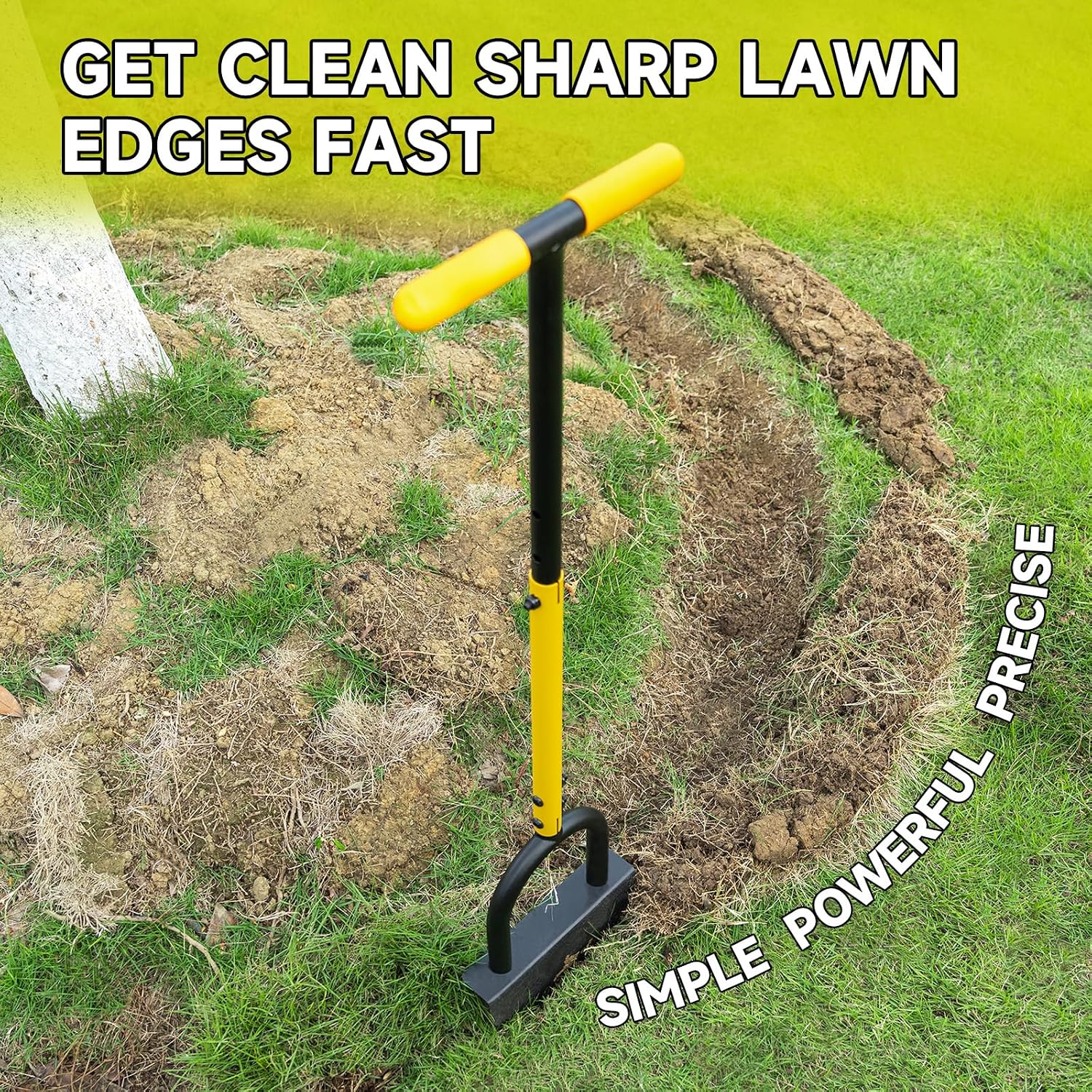 Manual Edger Lawn Tool with 38"-42" Adjustable Length, Half Moon Saw Tooth Border Edger with Wide Footplate Manganese