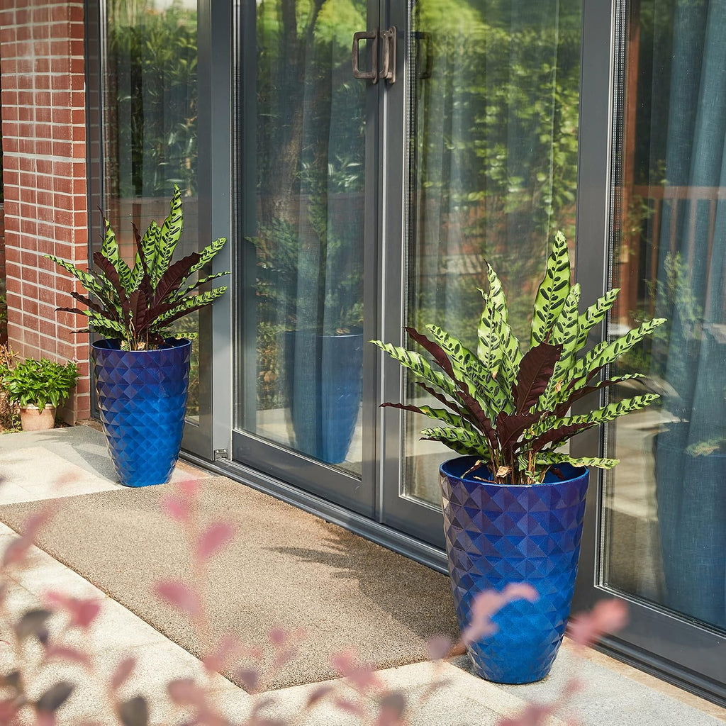 Glitzhome 19.75" H Oversized Tall Planter,Modern Set of 2 Textured Gradient Cobalt Blue Round Garden Plant Pots with