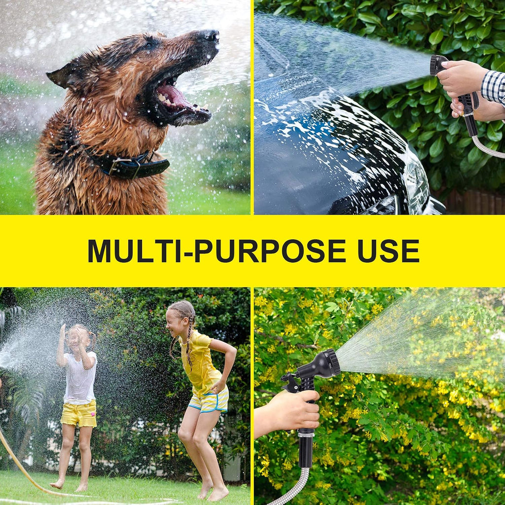 Stainless Steel Garden Hose 75 ft - Metal Water Hose with 2 Nozzles, Lightweight, Tangle Free & Kink Free, Heavy Duty