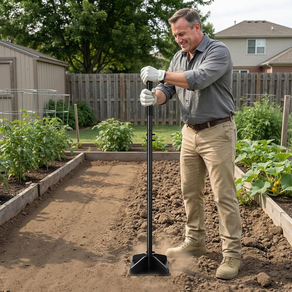 48" Handle Steel Tamper,8×8" Tamper Tool Landscaping | Heavy Duty Handle Tamper with Comfortable Rubber Grip, Garden