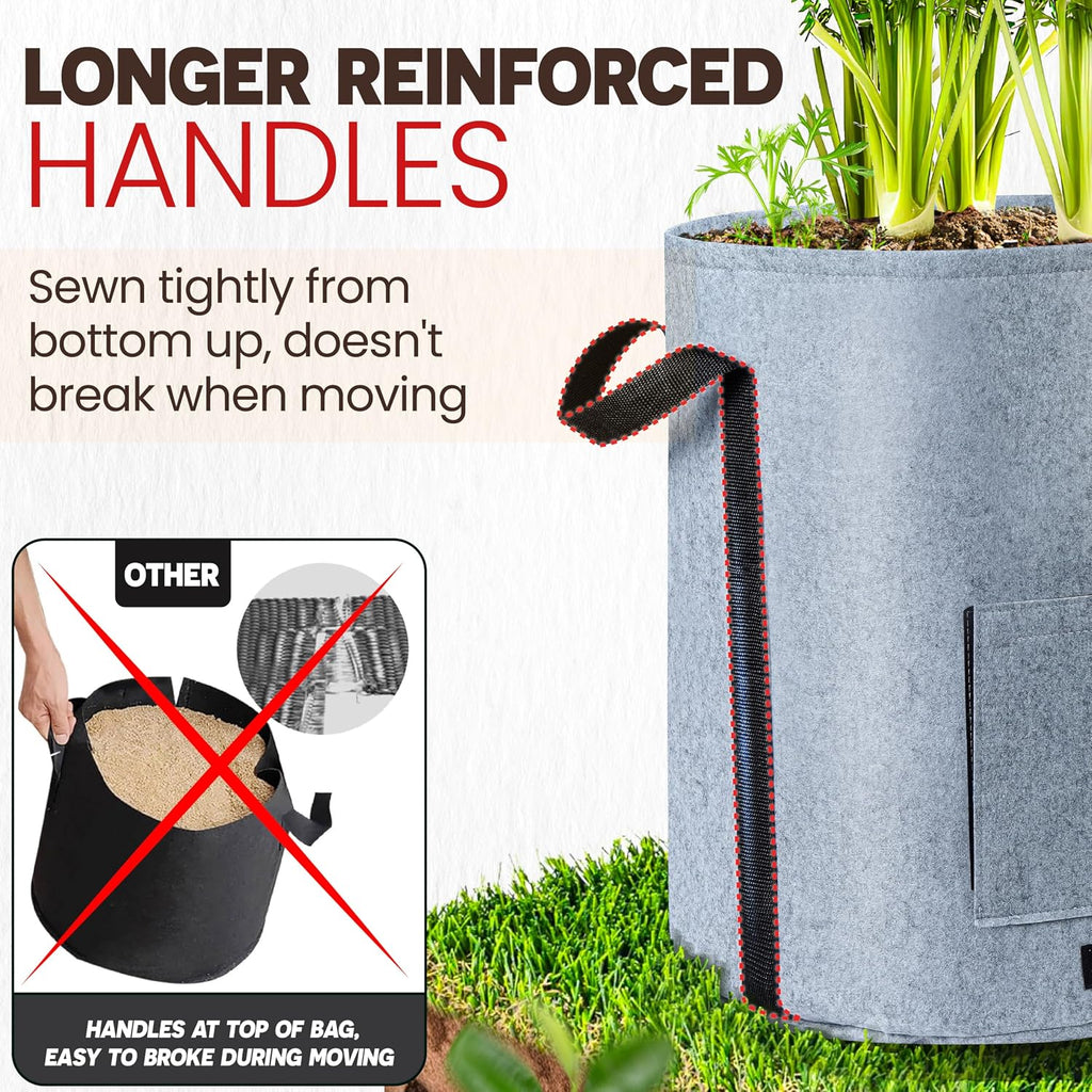4PCS 15-Gallon Potato Grow Bag-Harvest & Visible Window Garden Planting Bag | Grey Plant Grow Bag with Reinforced