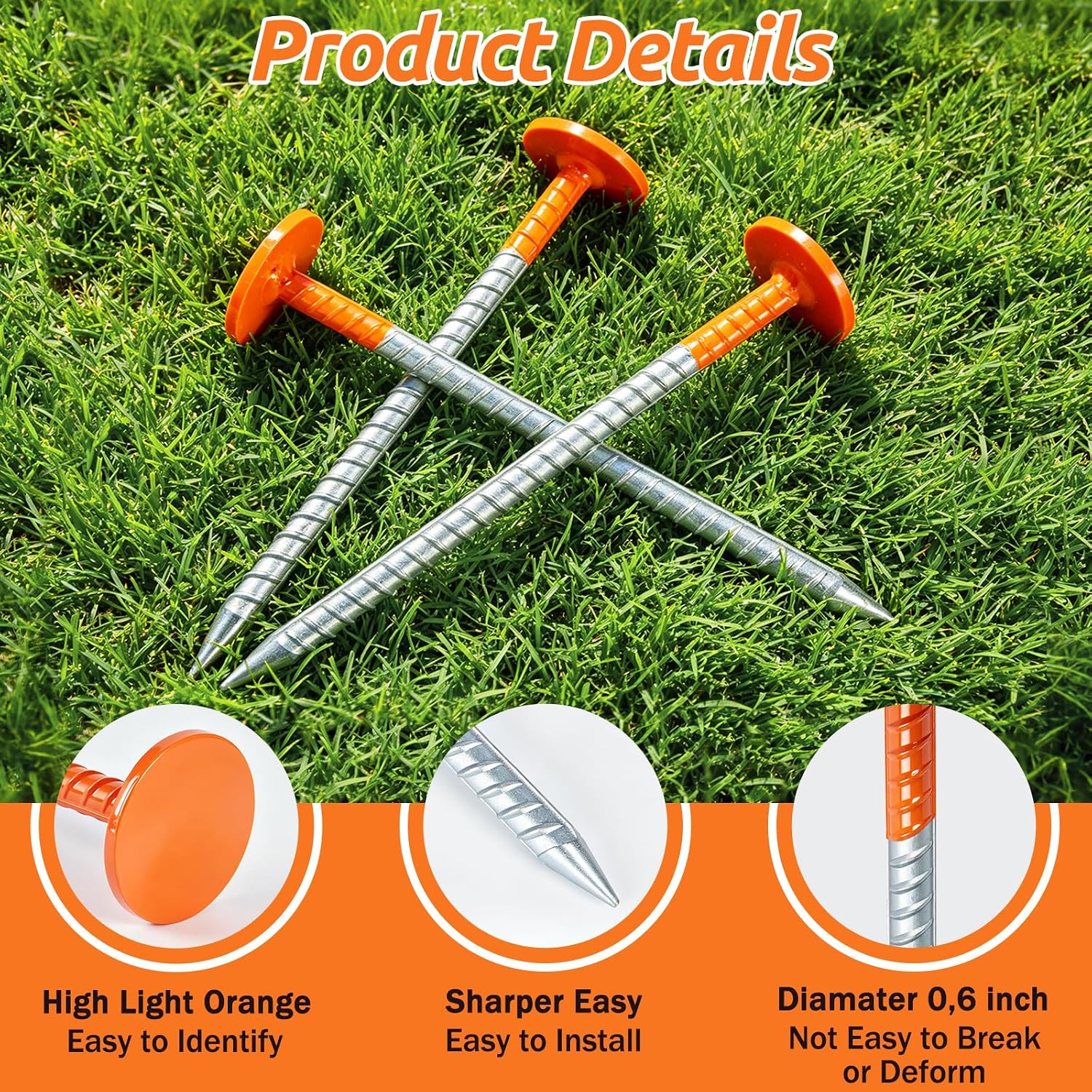 4 Pcs Rebar Survey Marker Stakes, 12 Inch Long Heavy Duty Hi Vis Property Line Marker Post, 1.35 lb Rebar Property Line