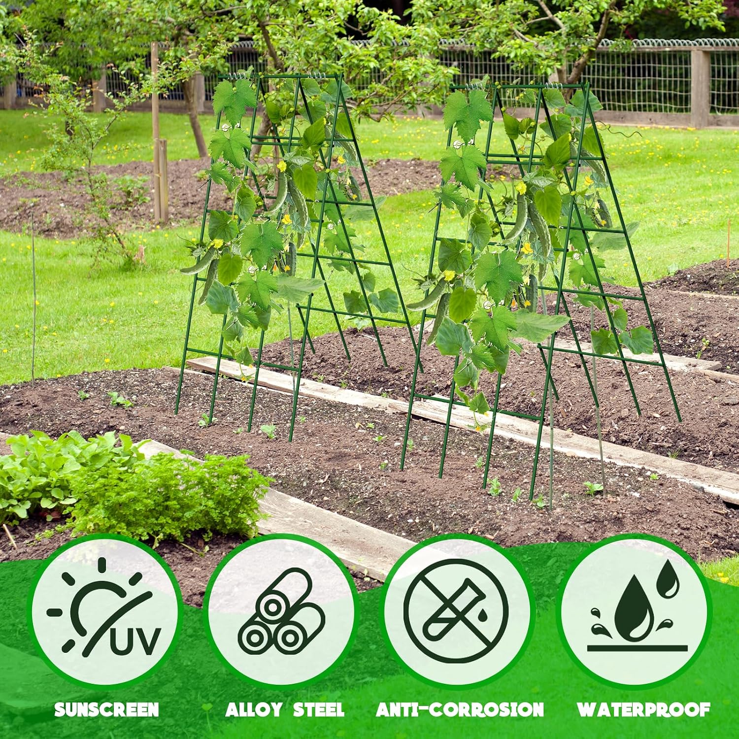 No Assembly Required Cucumber Trellis,2 Pack Trellis for Cucumbers,Outdoor Raised Bed Climbing Plant Support,A-Frame
