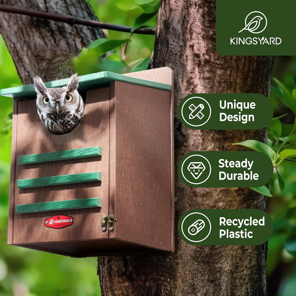 Kingsyard Large Recycled Plastic Wooden Owl House, Waterproof Screech Owl Bird Boxes for Outside, Owl Nesting Box Kit