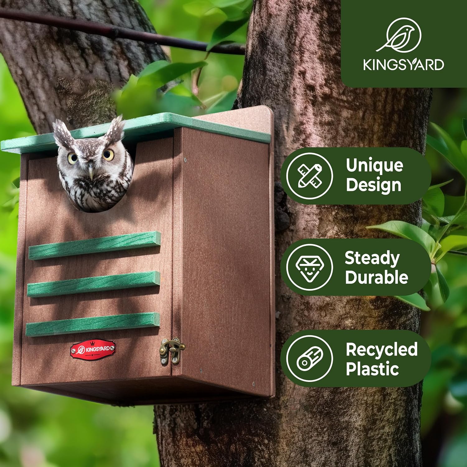 Kingsyard Large Recycled Plastic Wooden Owl House, Waterproof Screech Owl Bird Boxes for Outside, Owl Nesting Box Kit