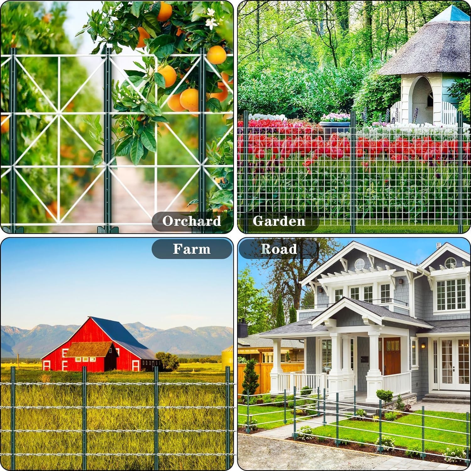 Gtongoko 5 Pack 5FT Heavy Duty Metal Fence Posts,Green U Channel No Dig Fence Stakes with Anchor Plate, Steel Posts for