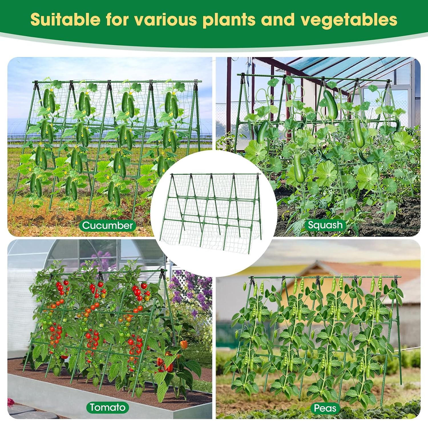 71"x 51" Cucumber Trellis for Raised Bed,Adjust A-Frame Trellis | Rust-Proof Plastic-Coated Steel Pipe Support for