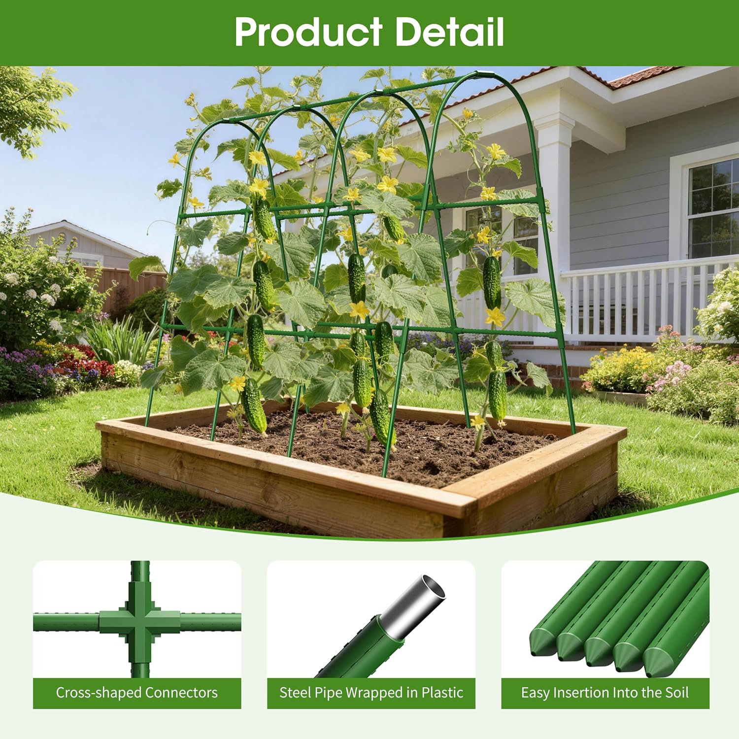 Cucumber Trellis for Raised Bed,U-Shape Garden Trellis for Climbing Plants Outdoor, Metal Arch Vegetables Trellis