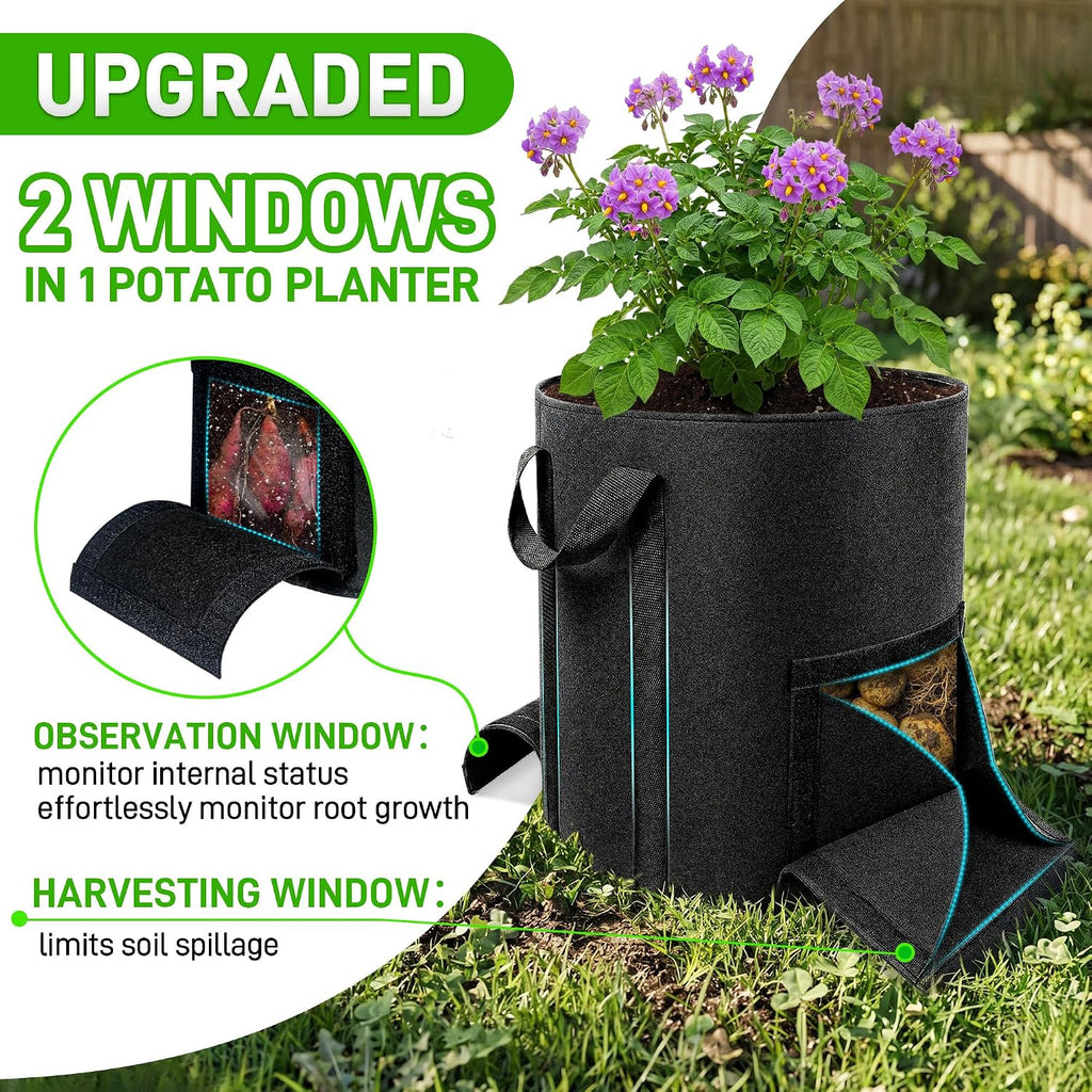 Mulctun 5Pcs 20 Gallon Potato Grow Bags, Grow Bags with Harvest & Visible Windows,Potato Bags for Growing Potatoes with