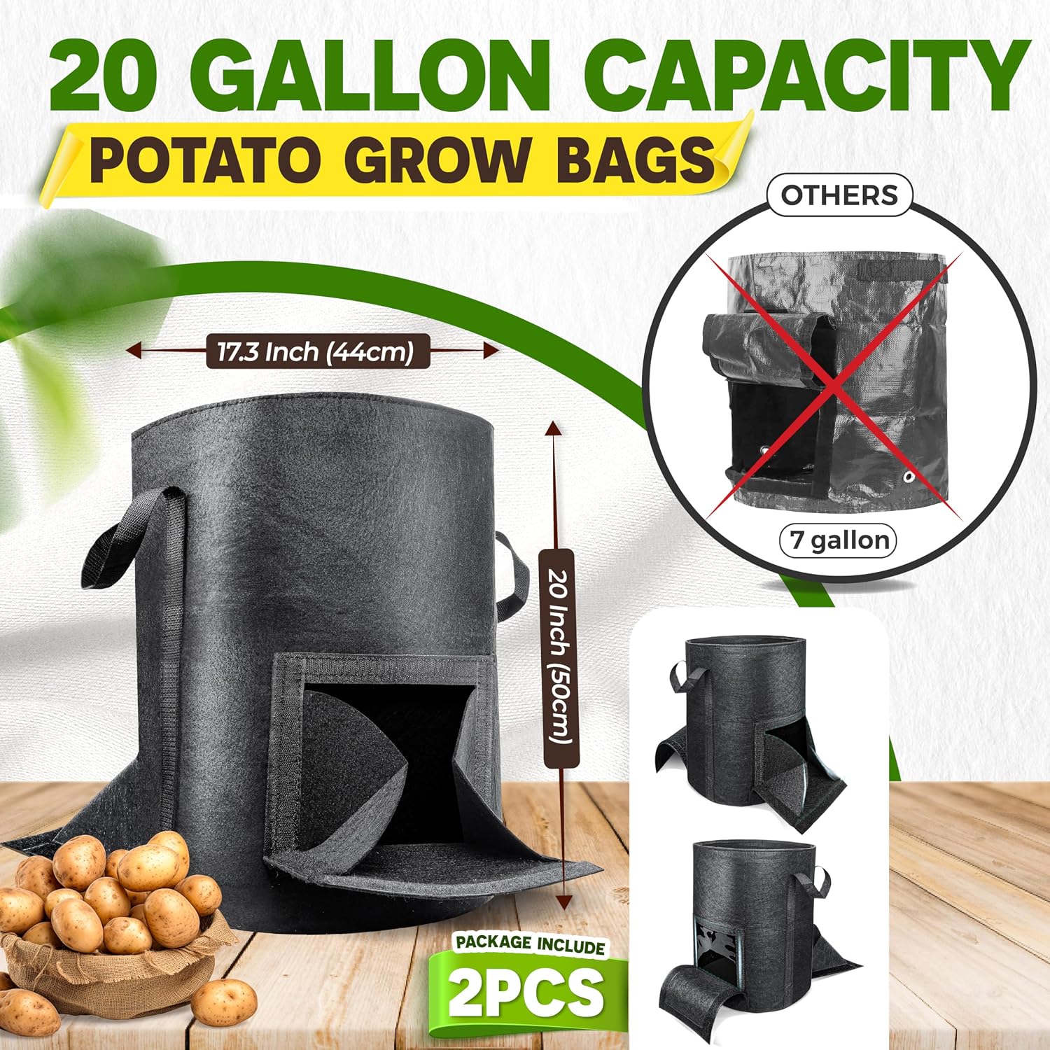 2PCS 20-Gallon Potato Grow Bag-Harvest & Visible Window Garden Planting Bag | Black Plant Grow Bag with Reinforced