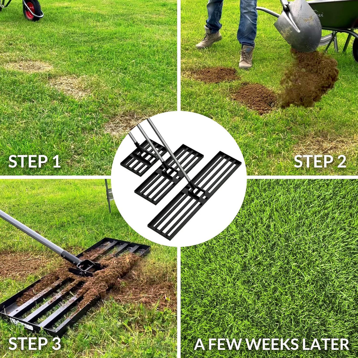 Walensee Lawn Leveling Rake, Reinforced Leveler with 6.5FT Steel Handle | 17X10 Inch Steel Head, Topdressing Spreader