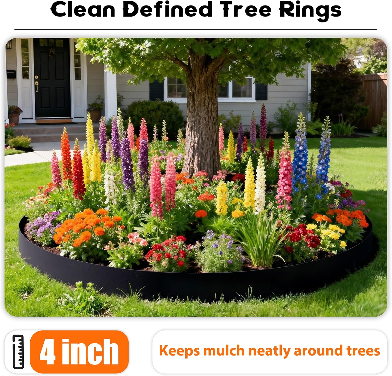 Landscape Edging 4 Inch Tall No Dig Garden Edging Border 60FT with 60 Metal Stakes,Lawn Edging for Yard, Flower Bed and