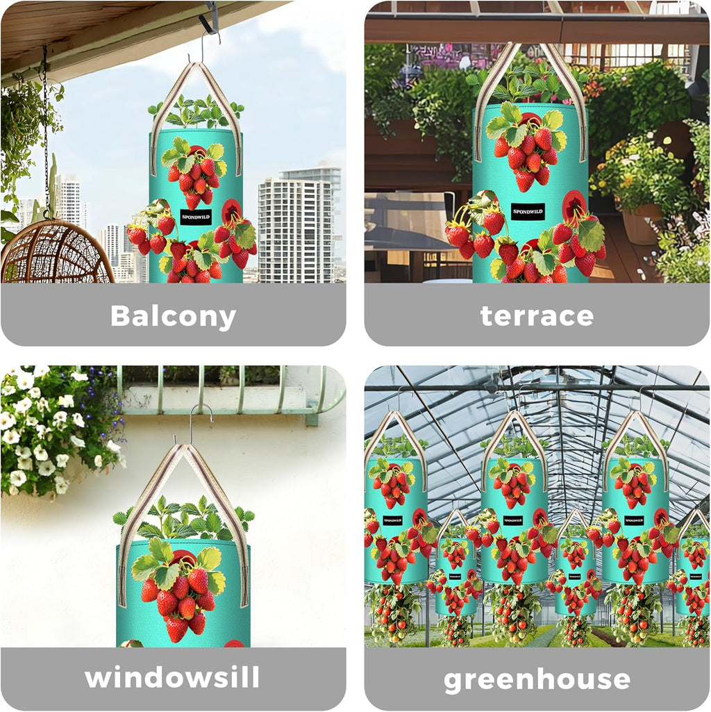 3 Pack 3 Gallon Hanging Strawberry Planter Bags for Tomatoes | Upside Down Tomato Planter with 2 Handles and Bottom