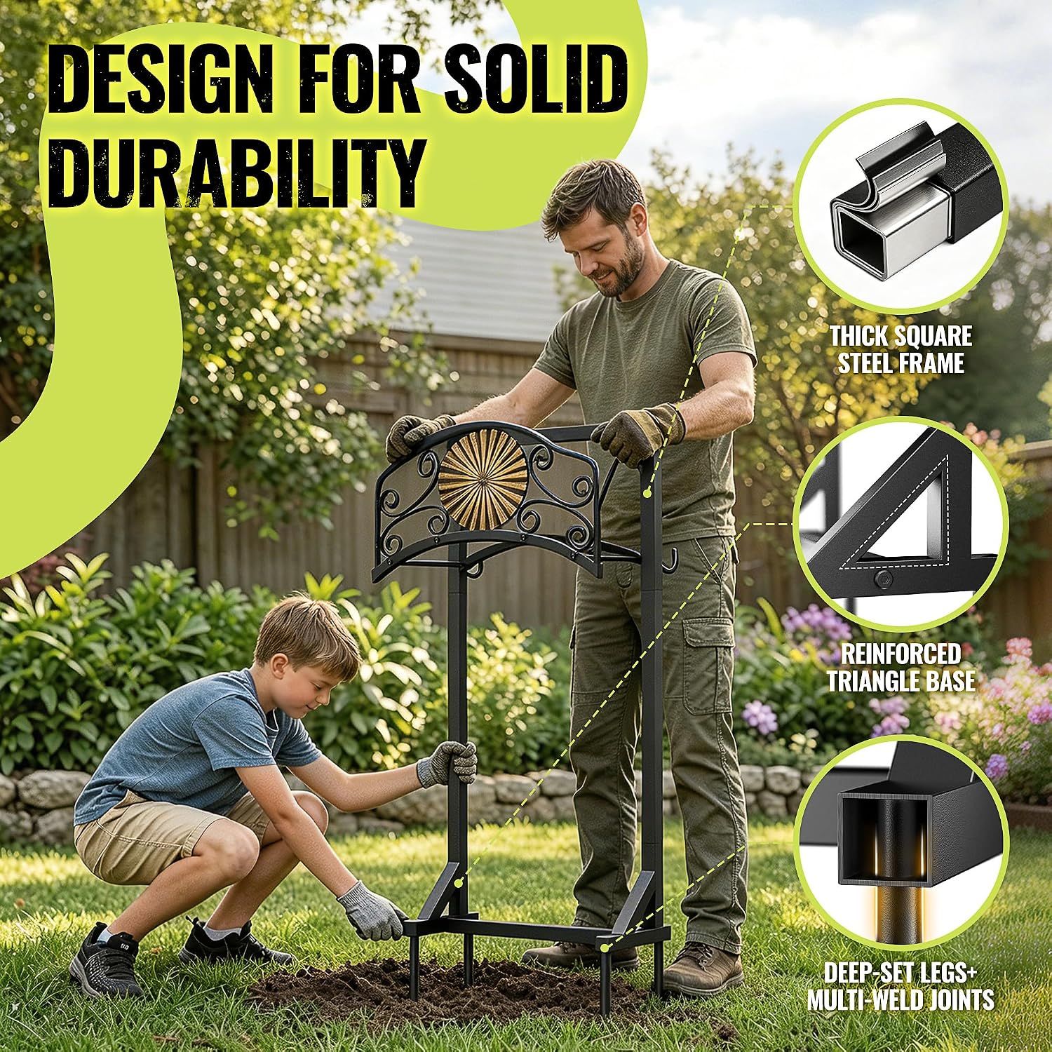 Heavy Duty Garden Hose Holder Stand with 4 Spikes Outdoor Hose Holder
