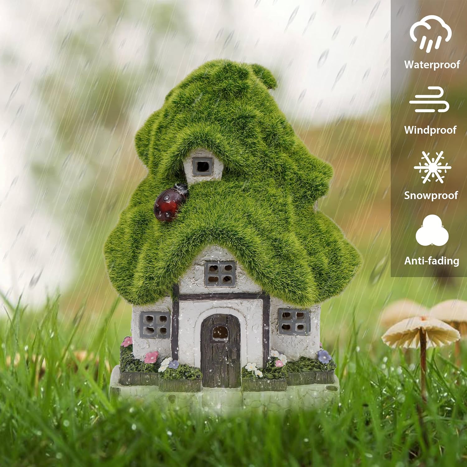 TERESA'S COLLECTIONS Flocked Garden Statue and Figurine Fairy House with Solar Outdoor Lights, Resin Garden Decor