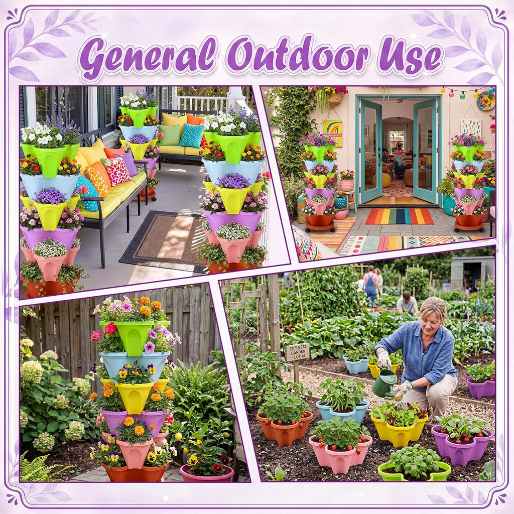 6 Tier Vertical Planter Tower Stackable Garden Planters for Strawberry Herb Flower and Vegetable Multi-Color Tiered