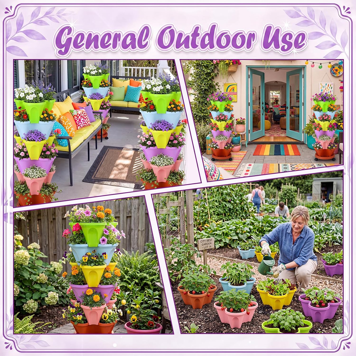 6 Tier Vertical Planter Tower Stackable Garden Planters for Strawberry Herb Flower and Vegetable Multi-Color Tiered