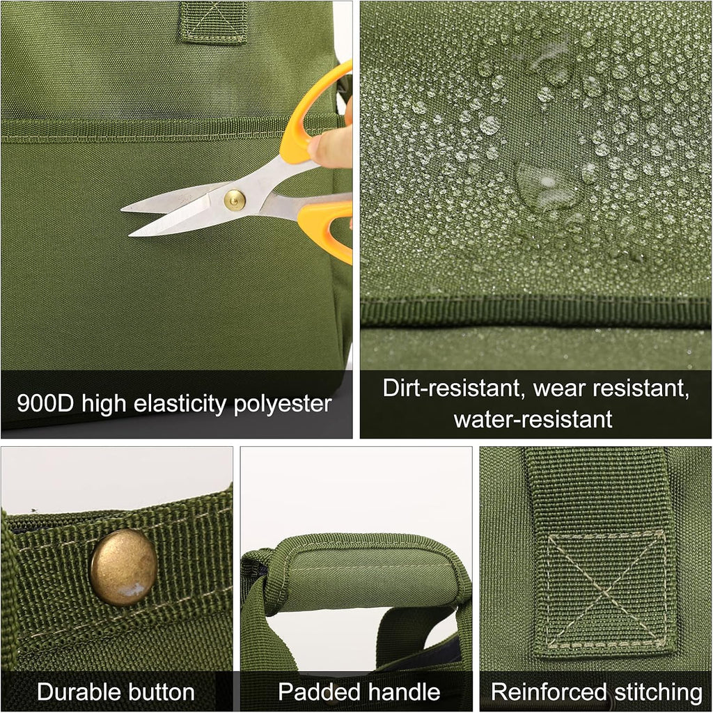 Housolution 14Inch Garden Tote Bag, 900D Standable, Dark green | Garden Tote Storage Bag with Pockets&Long Adjustable