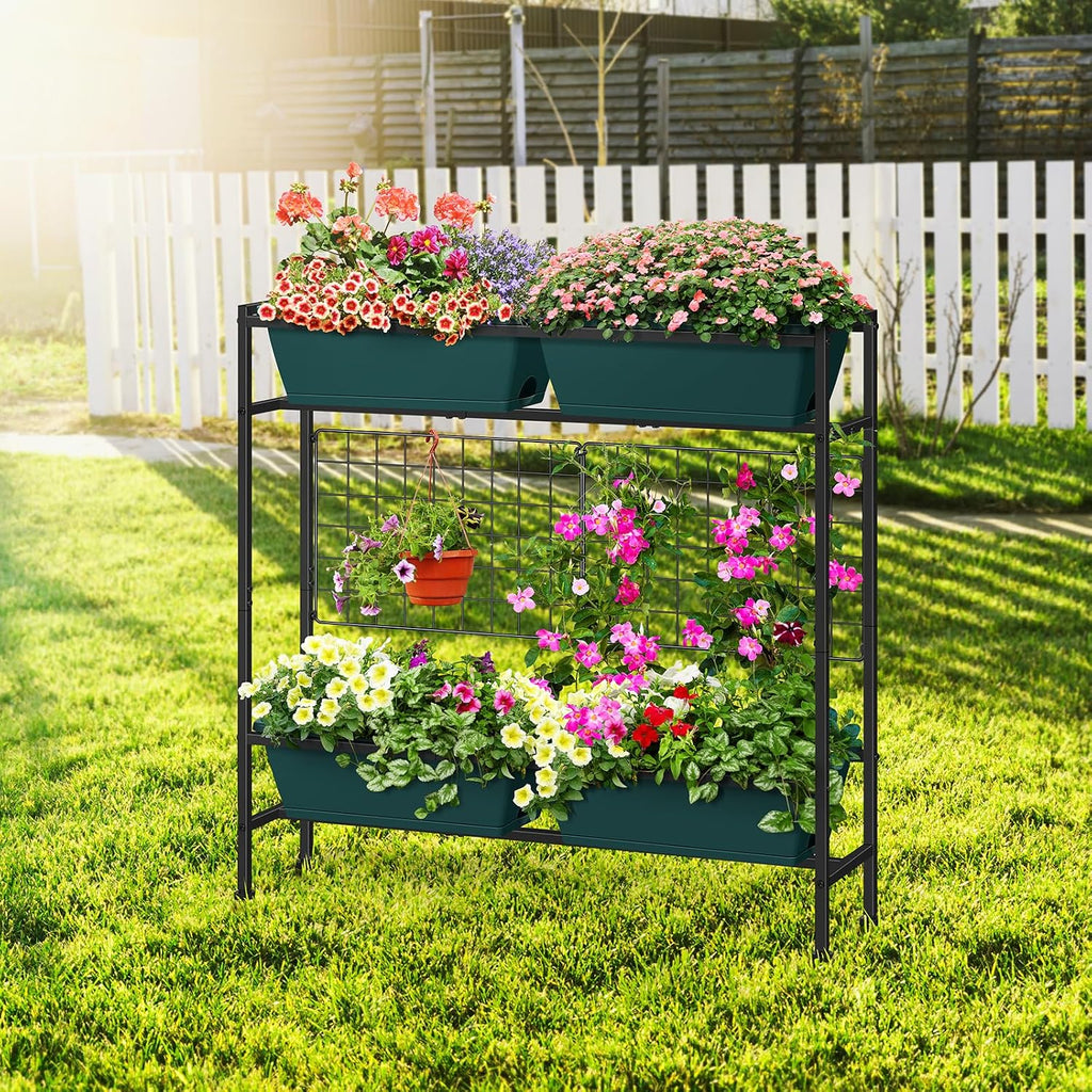 OYEAL Raised Garden Bed with Legs & & Trellis 32" Tall Vertical Herb Garden Planter Indoor Outdoor Elevated Flower Beds