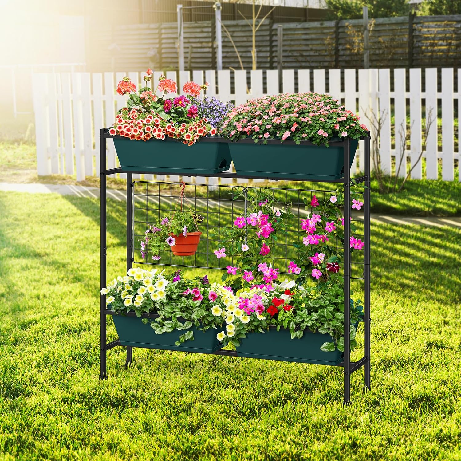 OYEAL Raised Garden Bed with Legs & & Trellis 32" Tall Vertical Herb Garden Planter Indoor Outdoor Elevated Flower Beds