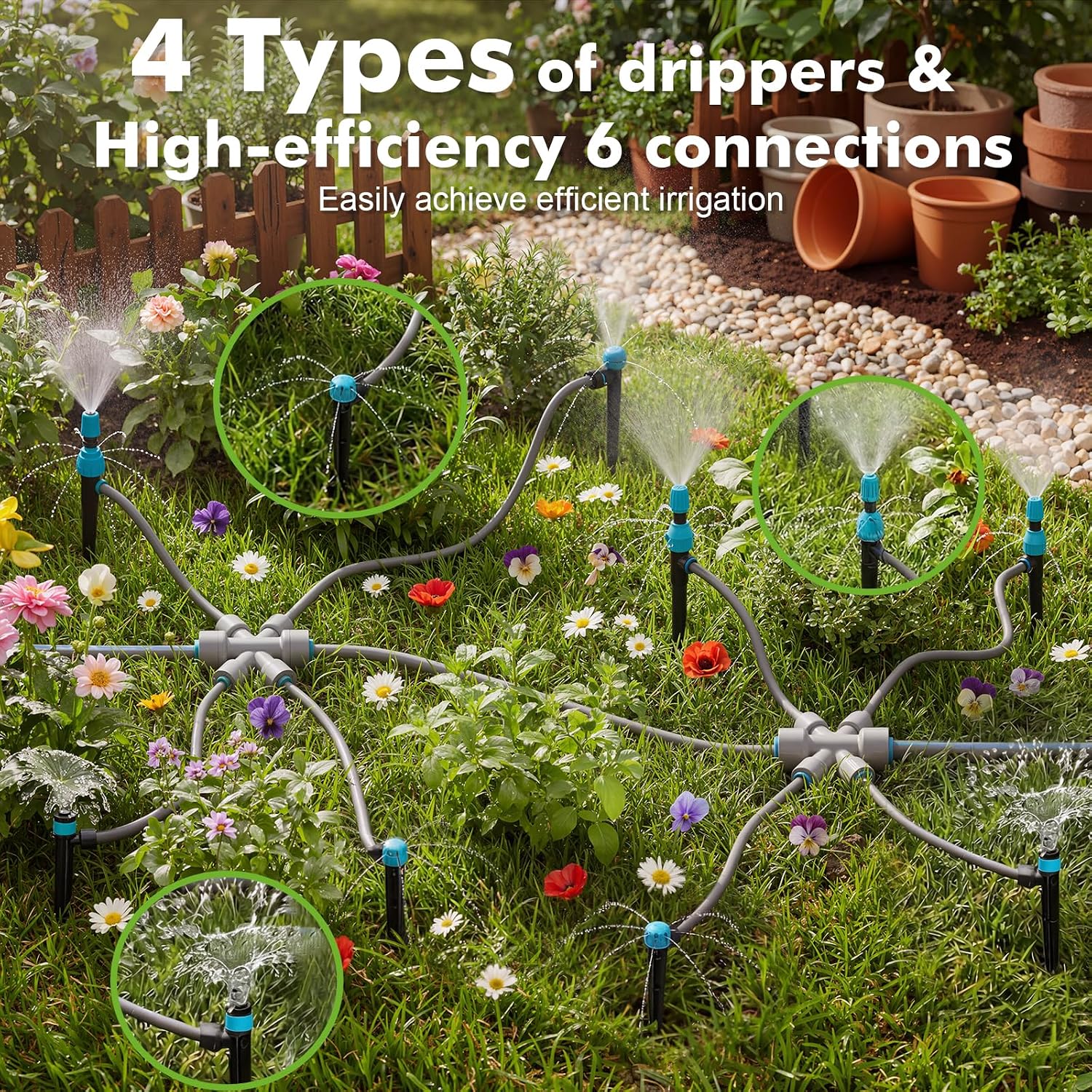 172FT Drip Irrigation System Kit with 2 Zone Water Timer for Garden | 1/2" High-Flow Mainline Auto Watering, 26pcs 360°