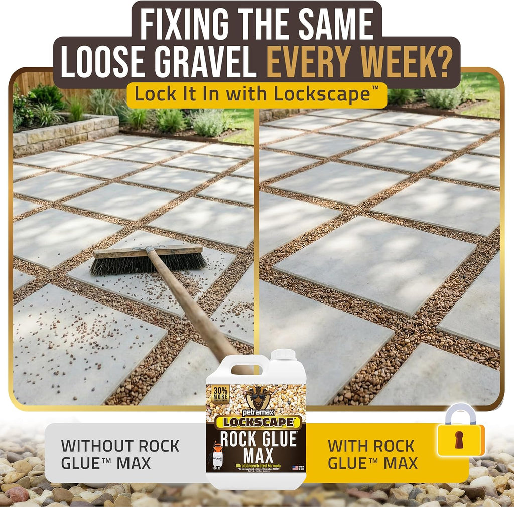 Petra Max Rock Glue for Landscaping, Pet-Safe & Non-Toxic (USA-Made), 32 Oz | Sticky Clear Gravel Binder & Decomposed