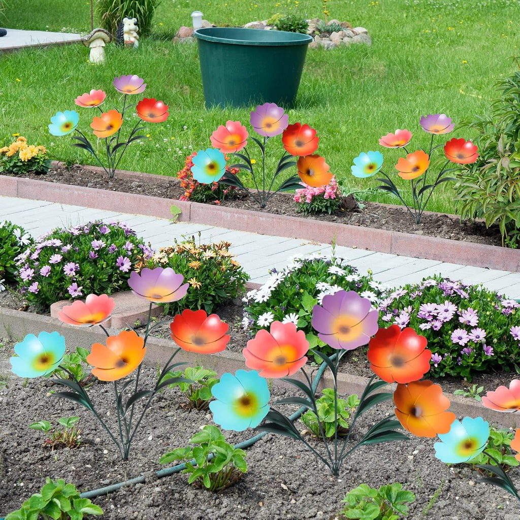 Yaocom 2 Pack Metal Flowers for Outdoor, Decorative Garden Stakes Yard Art, Outdoor Spring Garden Stake Summer Decor