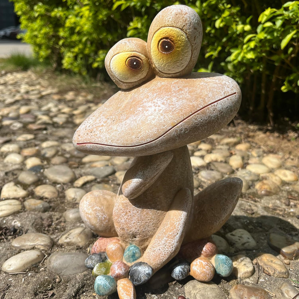 Funny Frog Garden Statue Outdoor Dec Cute Resin Animal Figurine Weatherproof for Yard Lawn Patio Garden Bed Pathway