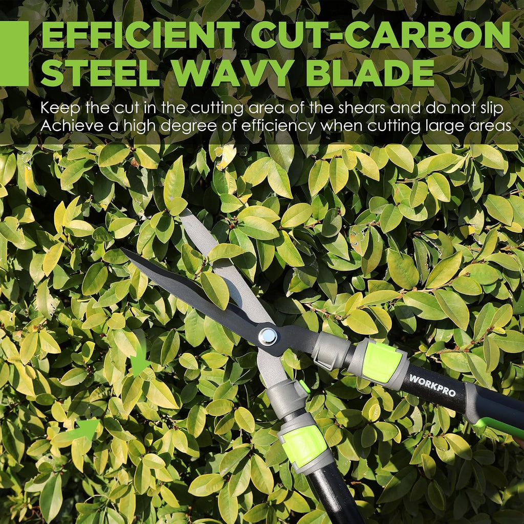 WORKPRO Extendable Hedge Shear, 25"-33" Manual Hedge Clipper/Bush Cutter | Gardening Shears, Steel Wavy Blade, Shock