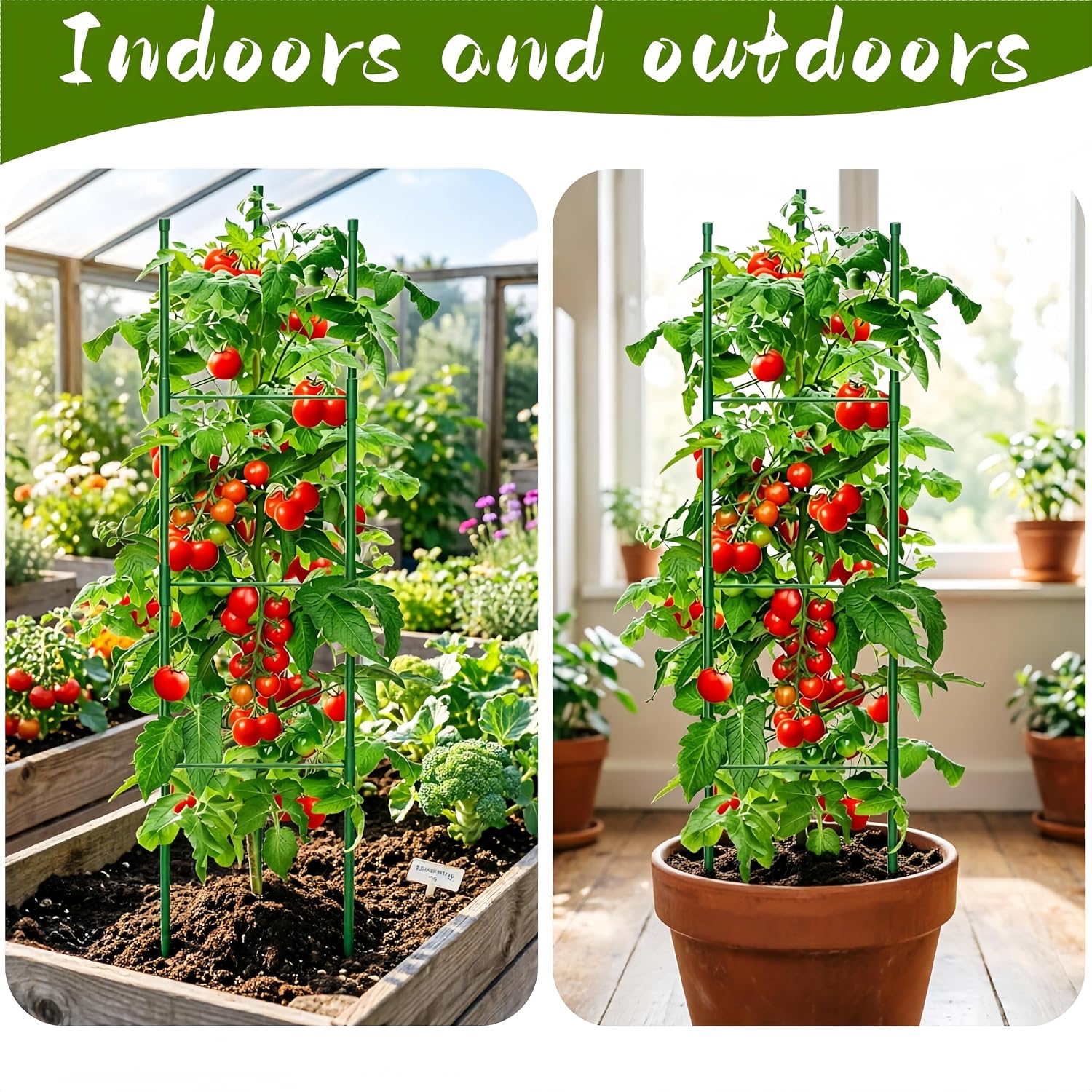 6 Pack Tomato Cages for Garden, 51.2 Inch Tall Adjustable Tower Tomato Trellis for Raised Garden Bed, Heavy Duty Metal