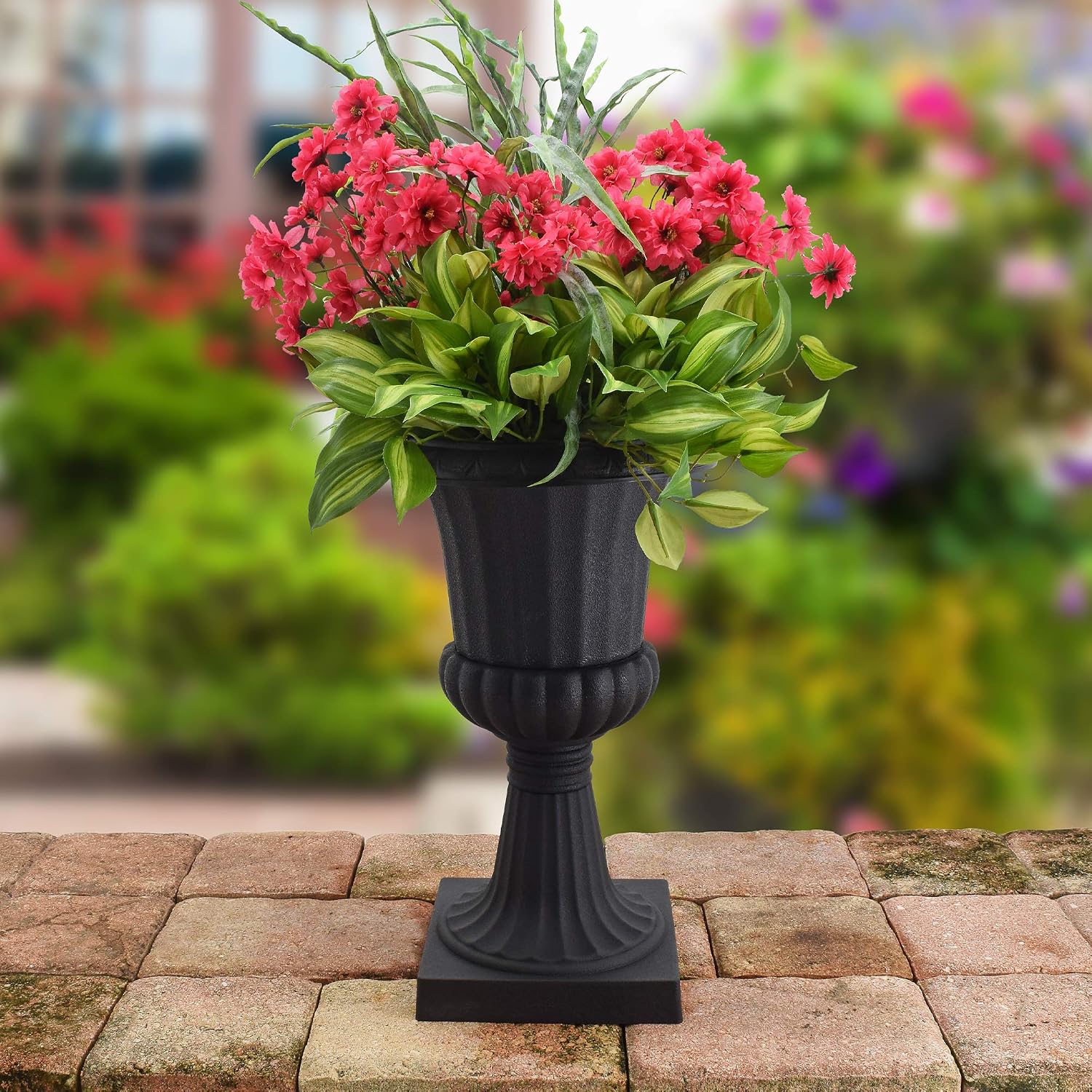 Arcadia Garden Products Plastic Garden Pedestal Urn, Set of 2 Classic Decorative Garden Pot Planter for Indoor and