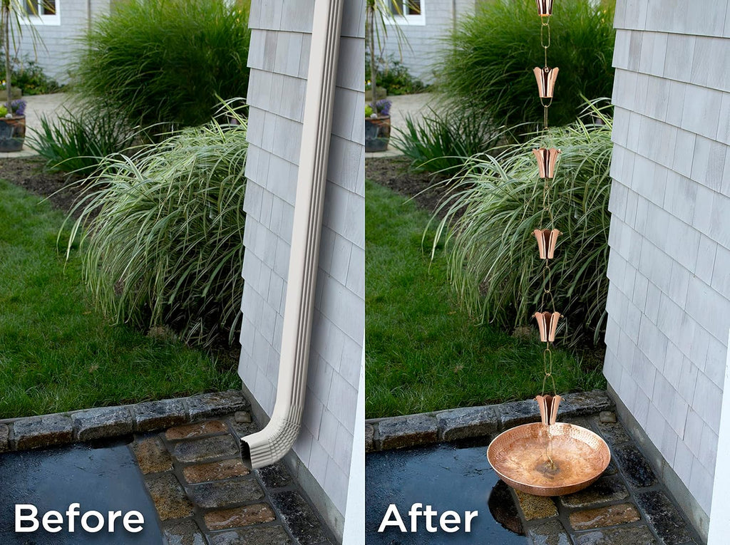 Fluted Flower Pure Copper 8.5 ft. Rain Chain by Good Directions
