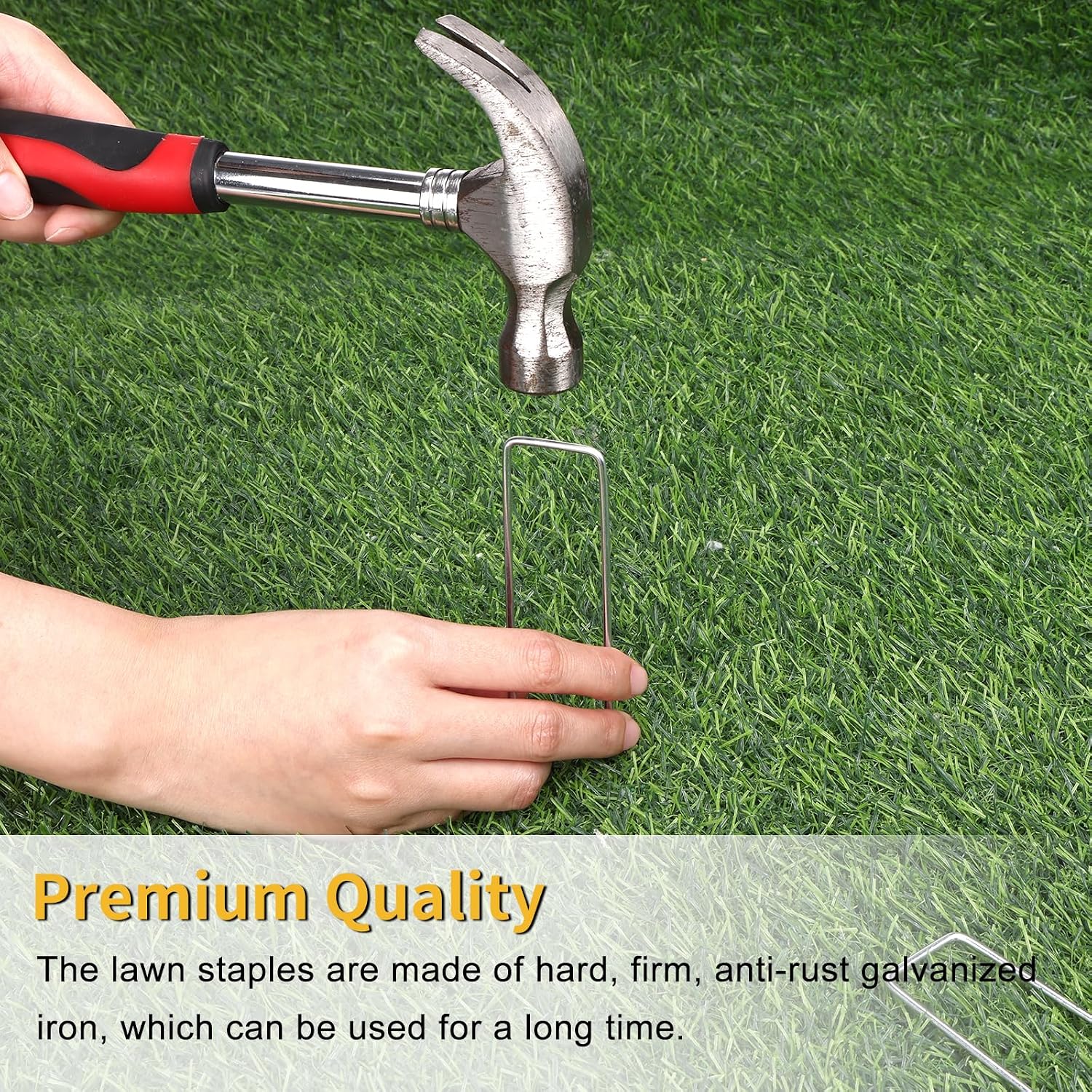 HongWay 500 Pack Landscape Staples 4 Inch, Galvanized Garden Stakes | 12 Gauge Ground Staples Sod Pins Yard Stakes for