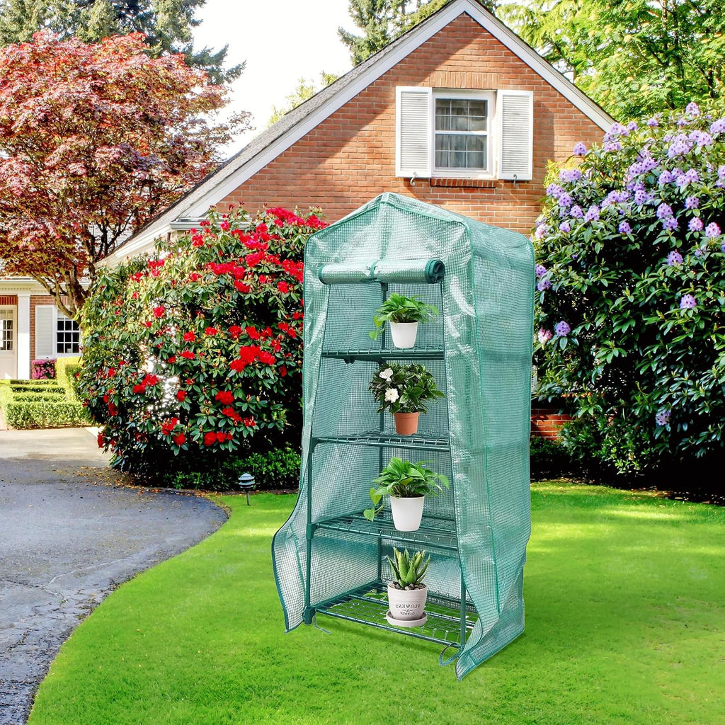 4 Tier Greenhouse Replacement Cover with Roll-Up Zipper Door | PE Plant Greenhouse Cover for Indoor Outdoors Gardening