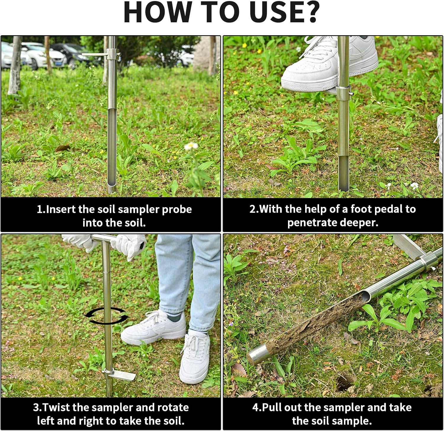 Soil Sample Probe, 36 Inch Soil Probe Rod, Ground Probe Rod, My Soil Test Kit, Stainless Steel Soil Sampler Tool for