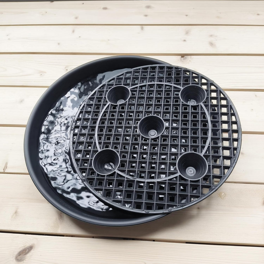 Plastic Plant Saucer Stand,4-Pack 14 inch, Elevated Plant Saucer Self-Watering Fabric Pot Base, Use Nonwoven Grow Bags