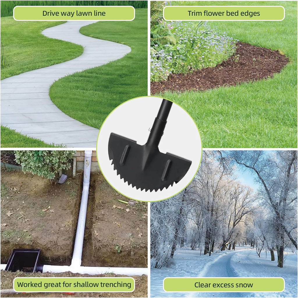 Half Moon Edger Lawn Tool - Heavy Duty Saw Tooth Manual Edgers with Sharp Blade & Wide Footplate, 38"-49" Adjustable