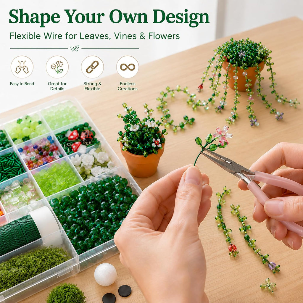 LWPFSD Beaded Plant Kit with 2 Mini Pots and Fridge Magnets | DIY Bead Plant Making Kit with Plant Beads, Craft Wire