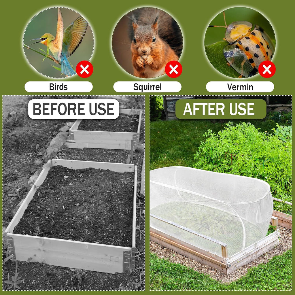 2PCS 47" x 21" x 17" Garden Netting for Raised Beds, Foldable Raised Garden Bed Cover with Ground Nail, Raised Bed