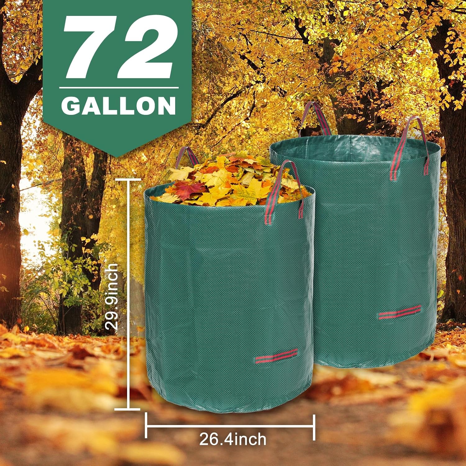 72 Gallon 6 Pack Leaf Bags Reusable for Lawn & Garden | Heavy duty, Standable, With 4 handles, Includes gardening