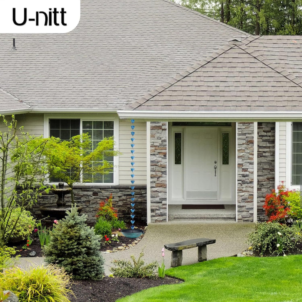 U-nitt Rain Chain Water Collection for Gutters Rainwater Catcher & Diverter, 8.5 FT Chains for Outside Garden Patina