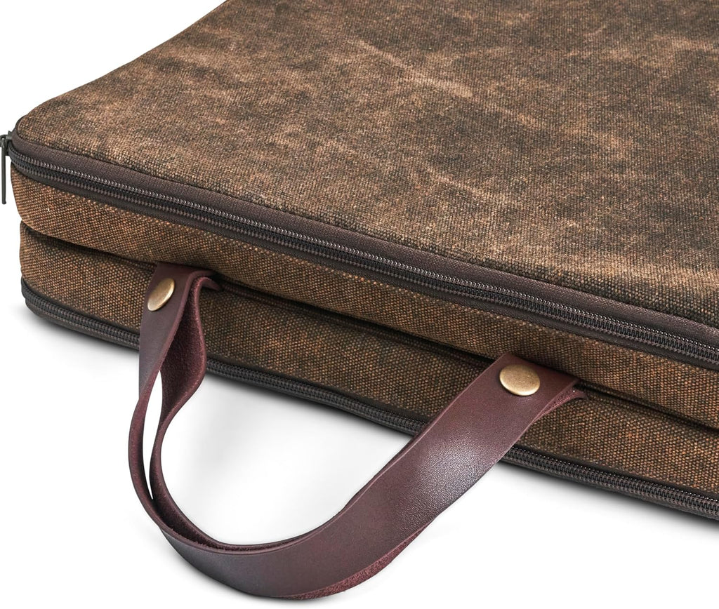 Lawnifi Kneeling Pad for Gardening with Extra Thick Memory Foam, Water Resistant Waxed Canvas and Genuine Leather