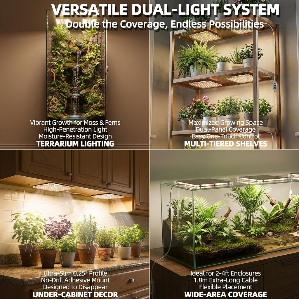 Dual Head Under Shelf Grow Light, Stick On LED Shelf Plant Light with Timer | Dual Head Under Cabinet Grow Light, Full
